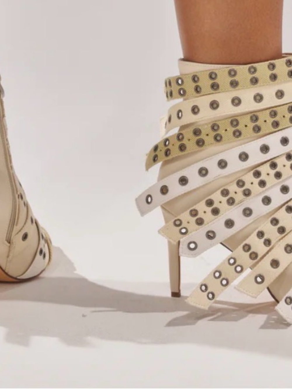 Azalea Wang Cream Strappy Eyelet Stiletto Sandal - Picture 6 of 6
